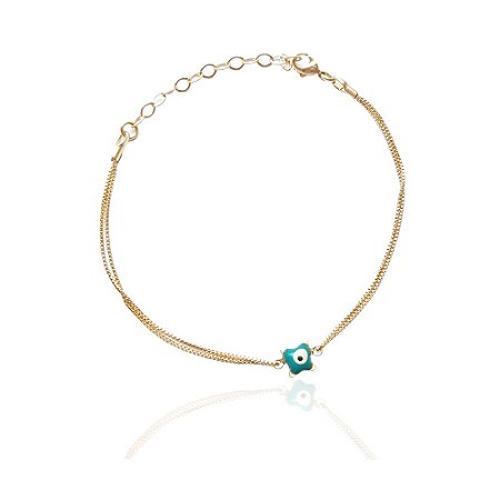 Pulseira Olho Grego Azul Folheada a Ouro