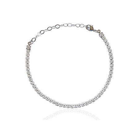 Pulseira Estilo Riviera Com Zircônias Brancas Folheada em Ródio Branco