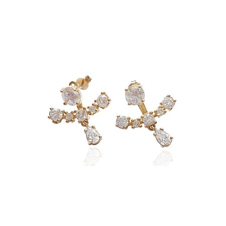 Brinco Ear Cuff Zircônias Brancas Folheado a Ouro