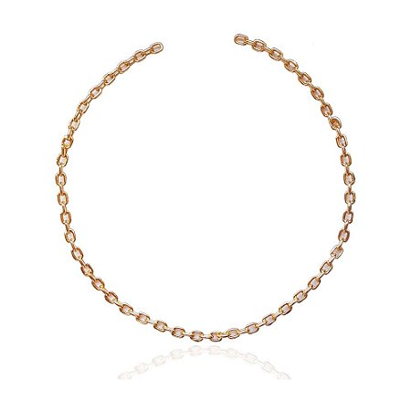 Coleira Choker Regulável Aro em Elos Pequenos Folheado a Ouro