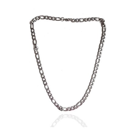 Cordão Corrente Elo Fígaro Grossos em Aço Inox Prateado 60 cm