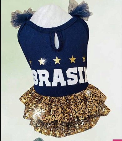 Vestido BRASIL AZUL COM MANGA EM PAETÊ