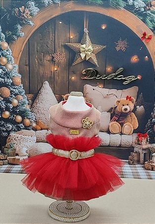 VESTIDO LOVELY DOURADO/VERMELHO