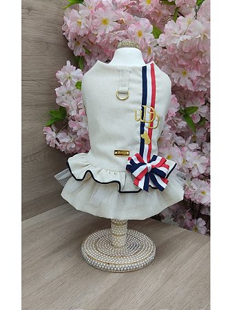 VESTIDO LINHO AZUL/BRANCO/VERMELHO PRÉ venda
