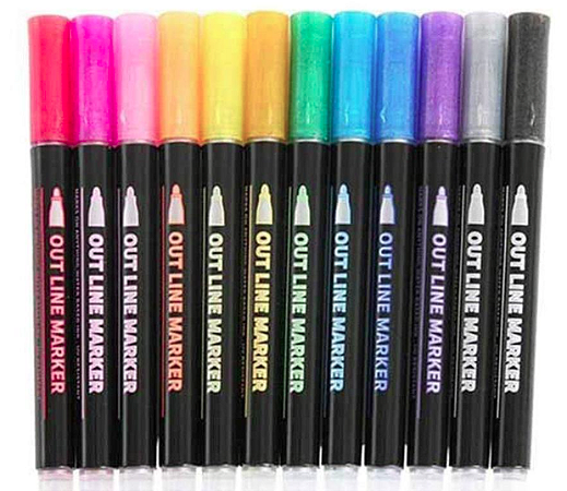 Caneta Outline Marker Metálica - 12 Cores
