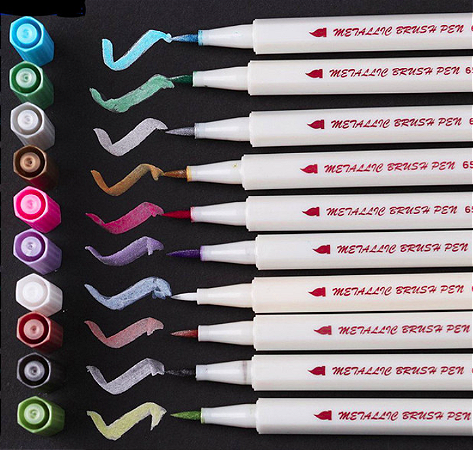 Caneta Brush Pen Metálica - 10 Cores