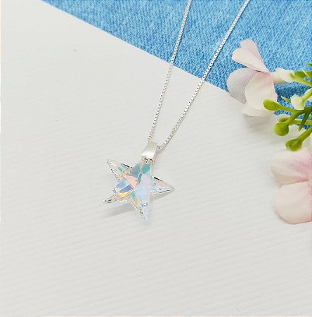 Colar Estrela Swarovski  Prata