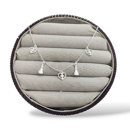 PULSEIRA PRATA NOSSA SENHORA,CORAÇÃO C/CRUZ