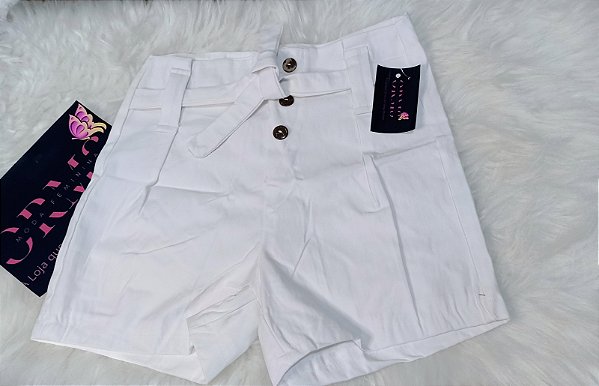 Shorts Feminino Bengaline Botões Cinto Fake