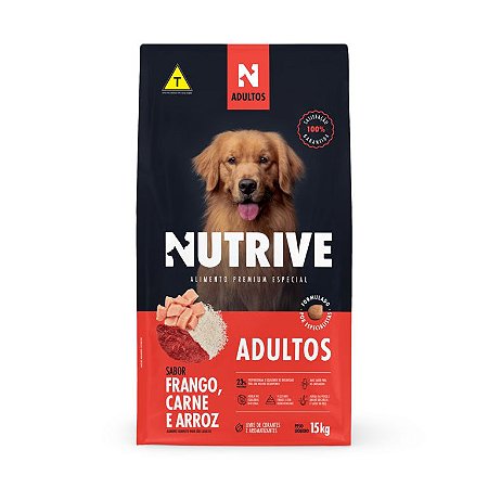 Ração Nutrive Para Cães Adultos Sabor Frango, Carne e Arroz 15kg