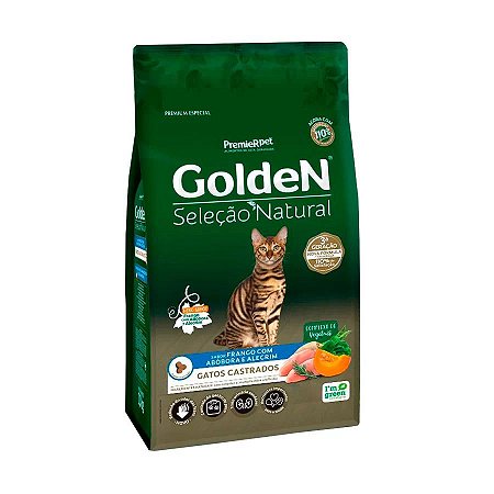 Ração Golden para Gatos Adultos Castrados Seleçao Natural Sabor Frango com Abóbora e Alecrim 10,1kg