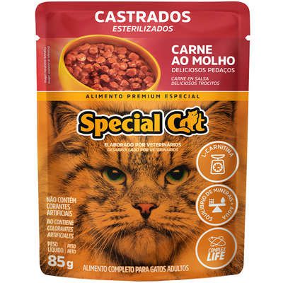 Ração Úmida Special Cat Sache Carne para Gatos Castrados 85g