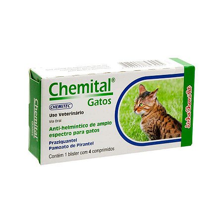Vermífugo Chemital para Gatos 4 Comprimidos