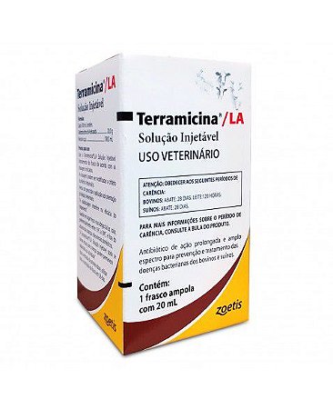 Terramicina LA Injetável Antibiótico Oxitetraciclina Zoetis