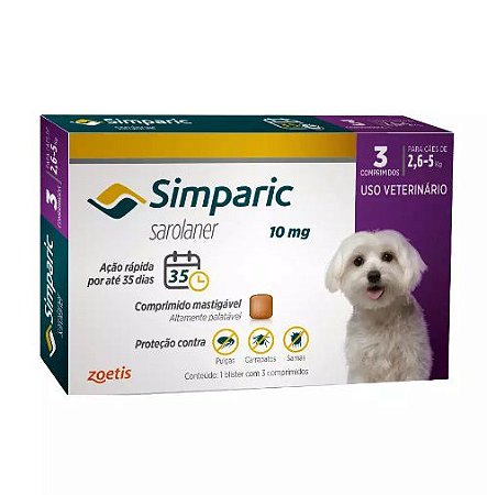Antipulgas Simparic para cães 2,5-5kg 10mg