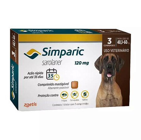 Antipulgas Simparic para cães 40-60 kg  120mg