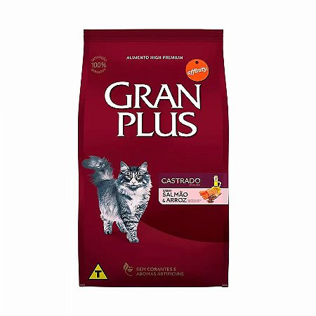 Raçao Gran Plus para Gatos Adultos Castrados Sabor Salmão e Arroz