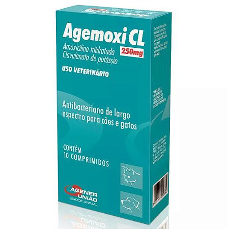 Antibiótico Agemoxi CL 250mg 10 comprimidos Cães e Gatos Agener União
