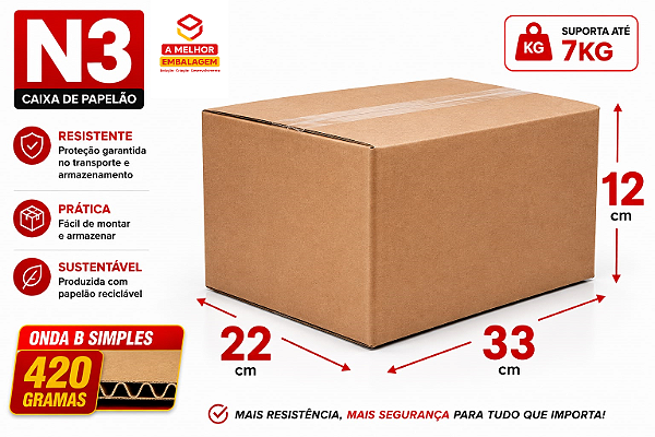 Caixa de Papelão N3 – 33x22x12
