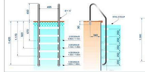 Escada de aço inox 304 degrau em abs