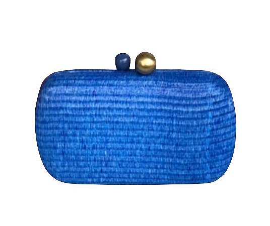 Bolsa Clutch Arredondada Ráfia Azul