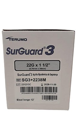 Agulhas SG3 Terumo - Caixa com 100 unidades - 2238M 22g (1 1/2) - 38x070mm