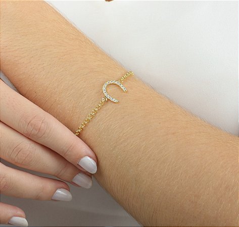 Pulseira ferradura  prata  925 banhada ouro 18k