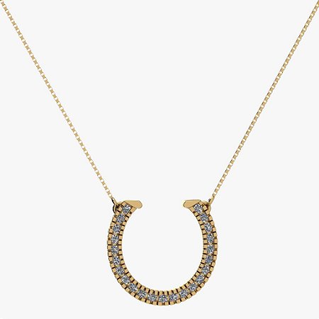 Colar ferradura  cravejada  prata 925 banhado a  ouro