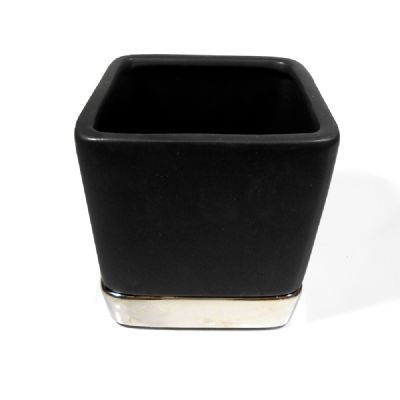 Vaso Quadrado 10CM de Cerâmica preto com prato- Enjoy