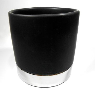 Vaso Redondo 10CM de Cerâmica preto com prato- Enjoy