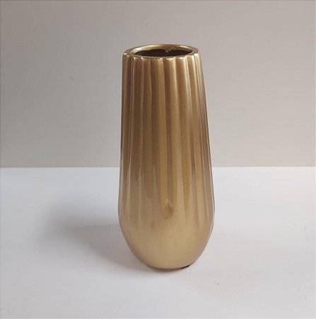 VASO CERAMICA MODERNO GRANDE OURO 21X7CM
