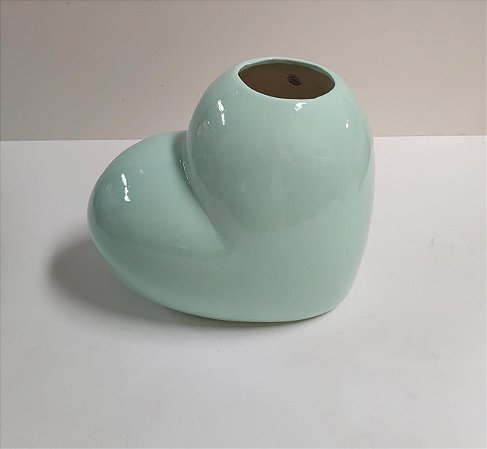 VASO CERAMICA CORAÇÃO VERDE 24x15cm