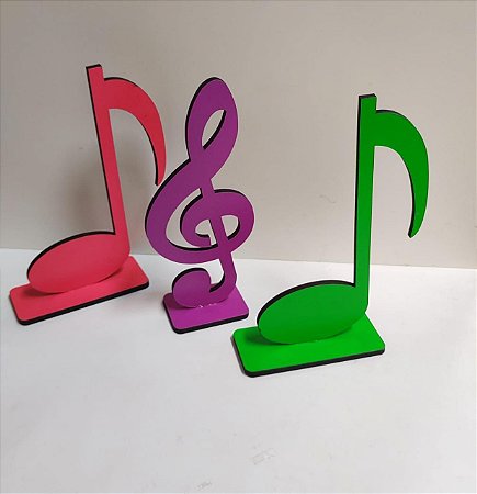 NOTA MUSICAL NEON C/BASE 25X17 CM NAS CORES VERDE/ROXO/ROSA