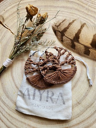 Argola Árvore da Vida  Marrom prata