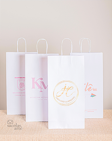 Sacola de Papel Branca Personalizada 21x10x42