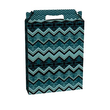 Caixa Maleta Retangular Vertical Etnica Azul - Pacote C/ 10 Und