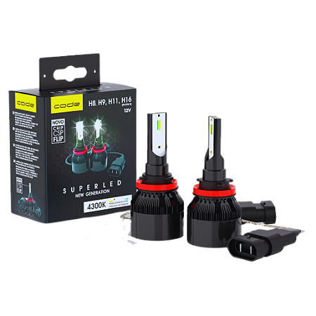 Lâmpada Automotiva LED CHIP CSP H8/H9/H11/H16 4300K - Code
