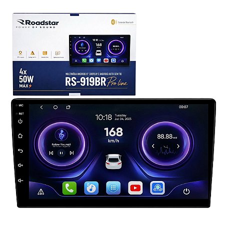 Multimídia Android e Carplay Roadstar RS919BR Pro Line - 9 polegadas.