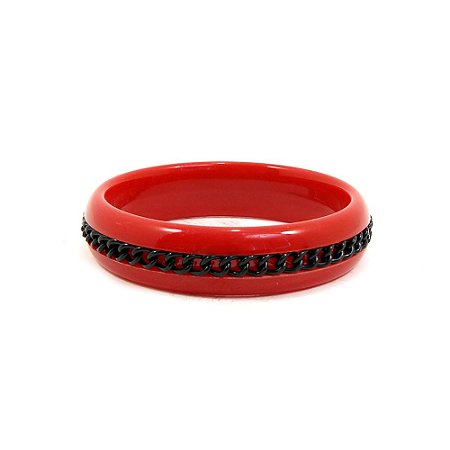 Pulseira Bracelete Vermelho com Corrente Preta