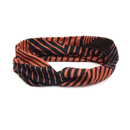 Headband Turbante Preto e Laranja Listrado