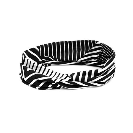 Headband Turbante Preto e Branco Listrado