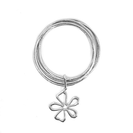 Pulseira Prateada com Pingente de Flor