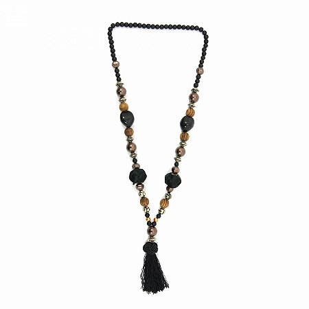 Colar Longo Preto com Tassel