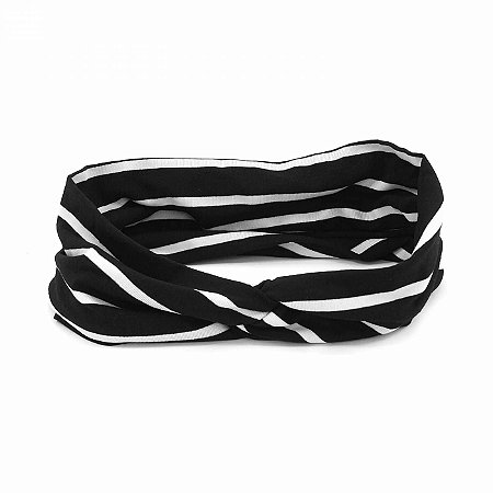 Headband Turbante Listrada Preto e Branco