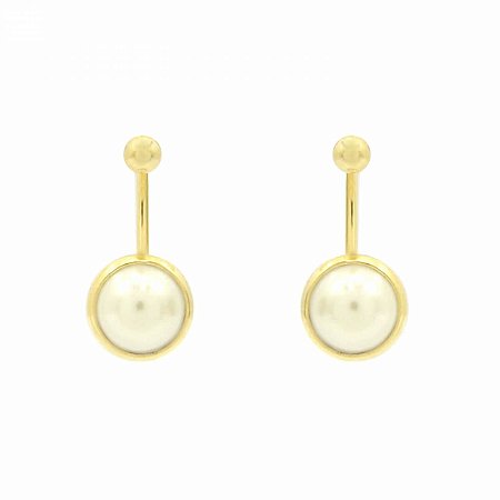 Brinco Ear Jacket com Pedra Perolada Folheado a Ouro 18k