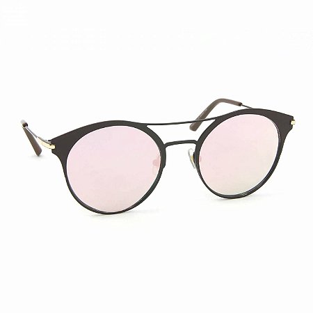Óculos de Sol Estilo Top Bar Redondo Rosa Espelhado