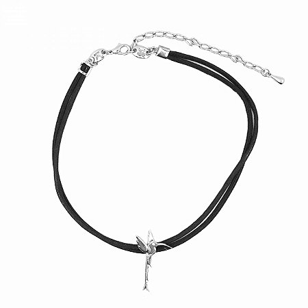 Colar Choker de Cordão Preto com Beija - Flor