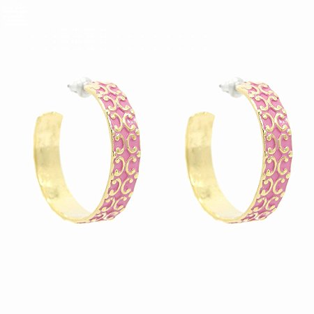 Brinco Dourado Argola Rosa