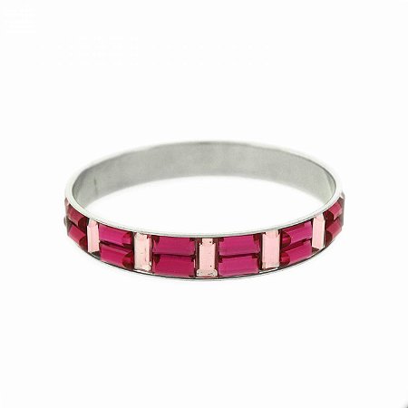 Pulseira Prateada com Pedras Rosa