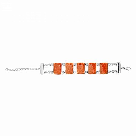 Pulseira Prateada com Pedras Laranja Quadradas